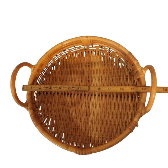 Basket Wicker Rattan Bamboo Woven Tray Basket With Handles - Picture 7 of 8